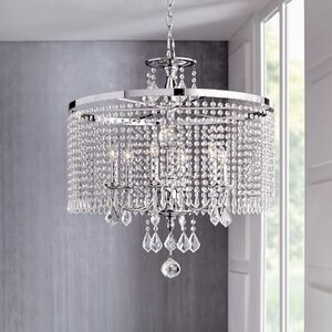 2 Calisitti 6-Light Polished Chrome Chandeliers with K9 Crystal Dangles